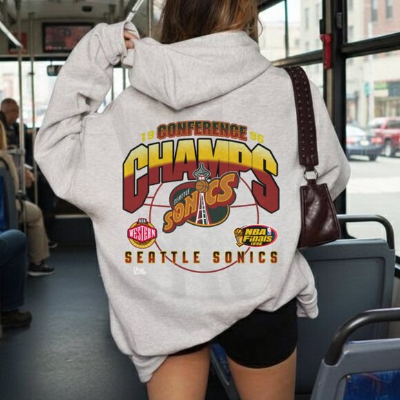 Tops - Seattle Supersonics Basketball SPORT GREY 1996 hoodie shirt sweatshirt